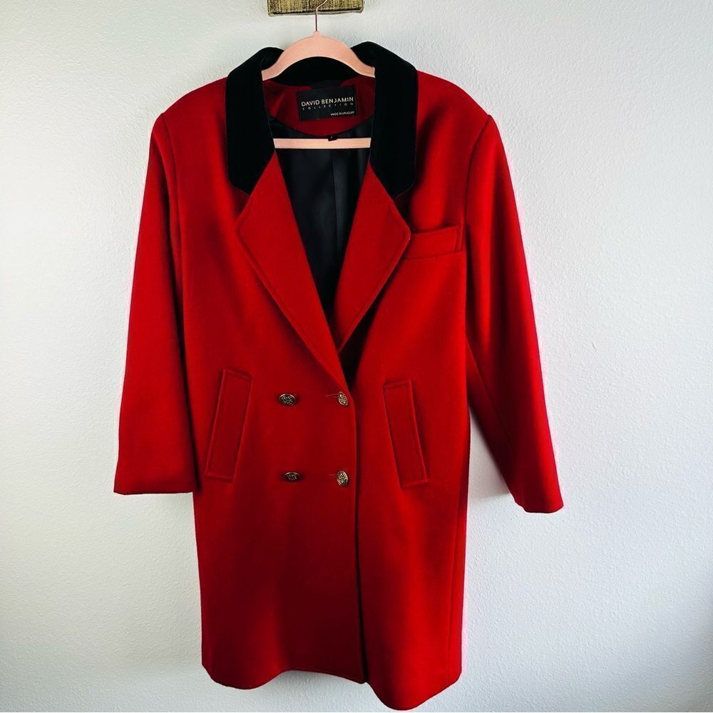 David Benjamin Red Wool Long Line Pea Coat Size 4